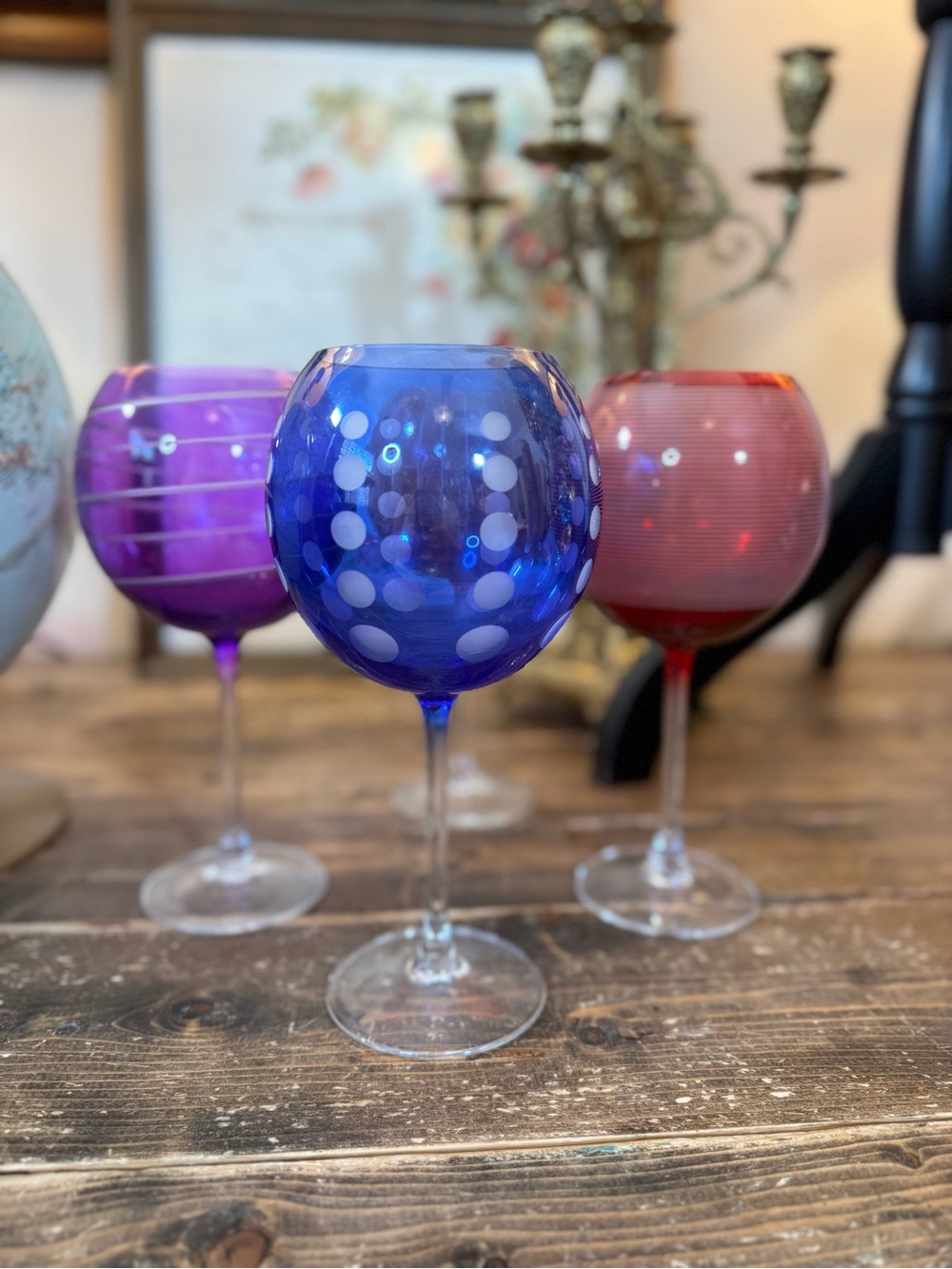 Vintage Mikasa Cheers Balloon Wine Goblet Blue Dot